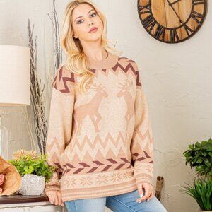 Reindeer Print Long Sleeve Sweater